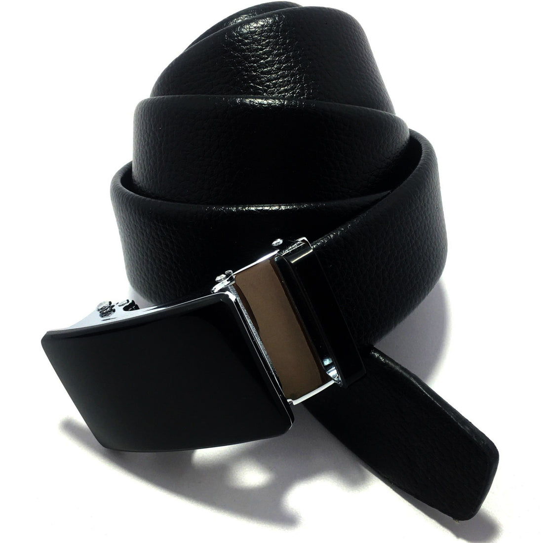 Ficuster Men Black Glossy Autolock Metal Buckle Vegan Leather Belt
