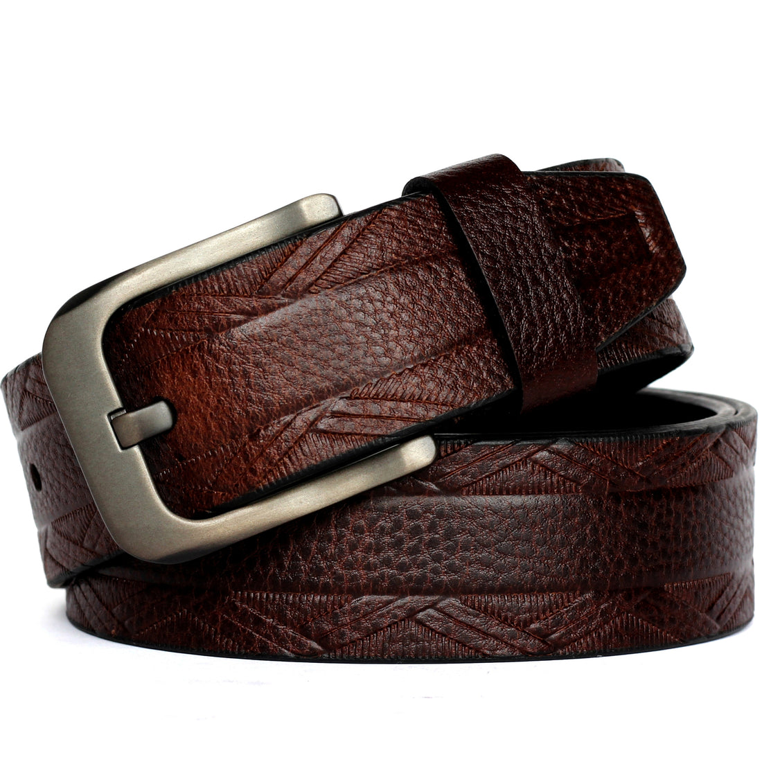 Ficuster Men Dark Brown Grain Leather Belt