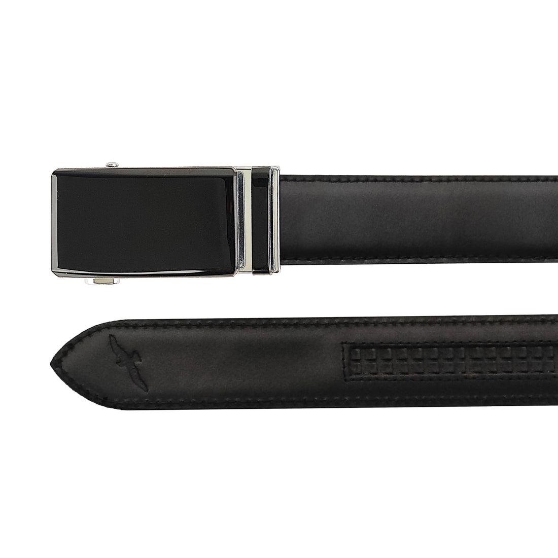 Ficuster Men Black Glossy Autolock Metal Buckle Genuine Leather Belt