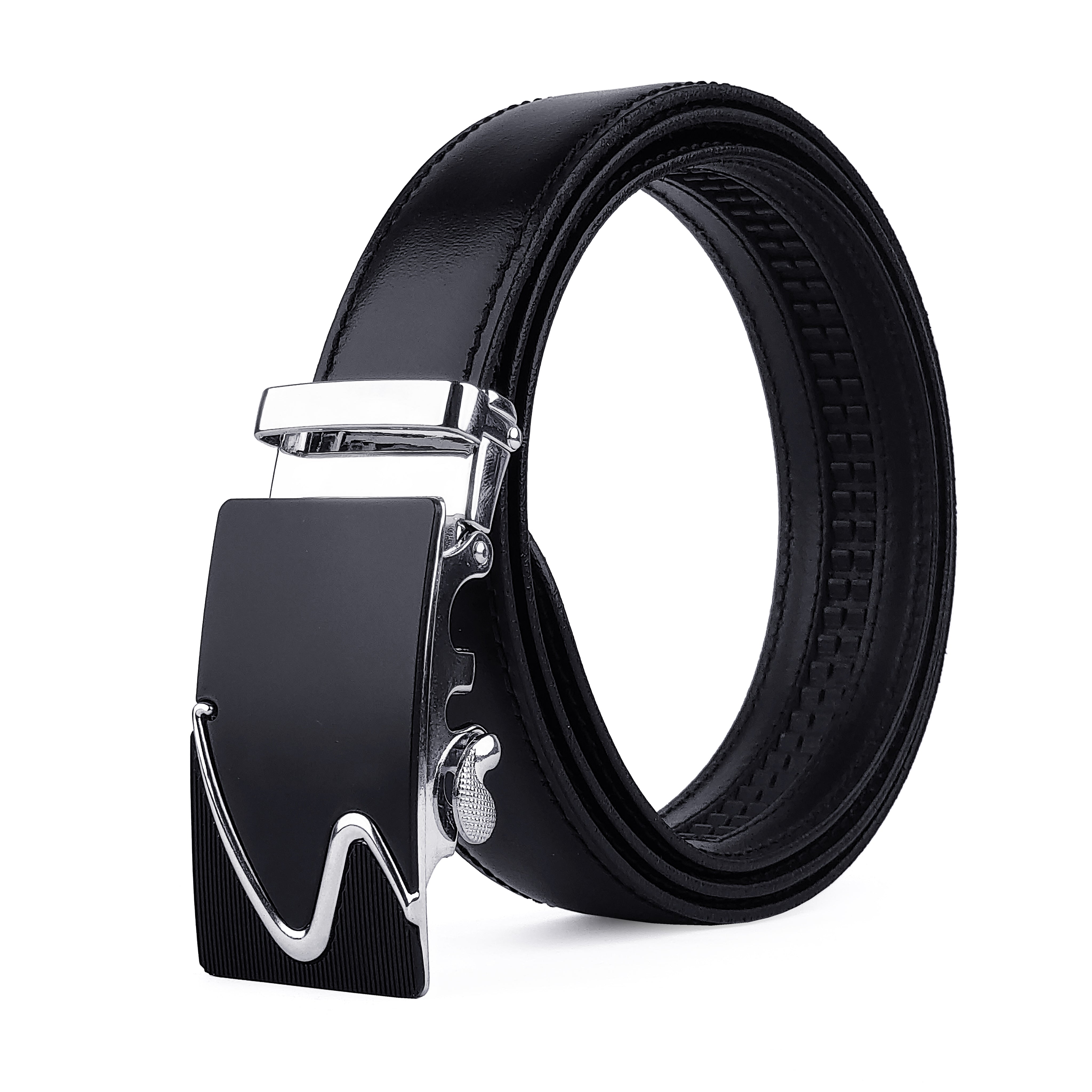 Ficuster Men Autolock Metal Buckle Black Stylish Genuine Leather Belt