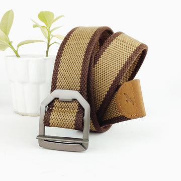 Ficuster Unisex Metal Buckle Brown Cotton Canvas Belt