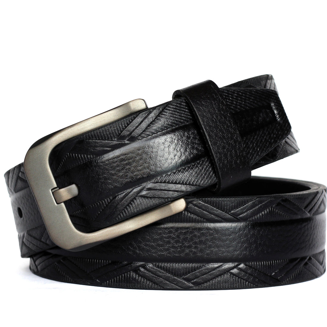Ficuster Men Black Grain Leather Belt