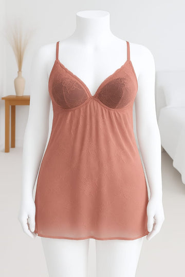 Ficuster V-Neck Wine Color Padded Babydoll Nightwear