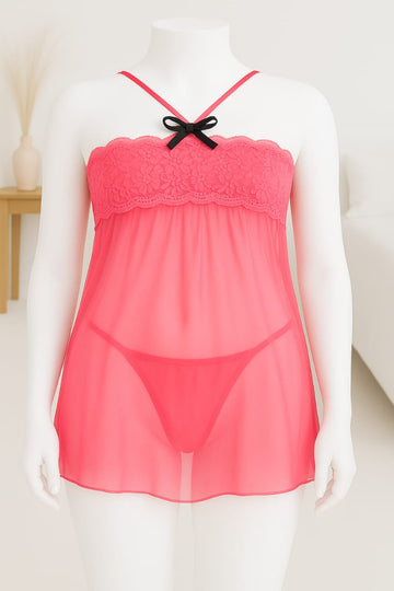 Ficuster Pink Off Shoulder Lacy Babydoll Nightwear