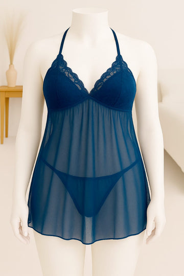 Ficuster V-Neck Navy Blue Babydoll Nightwear