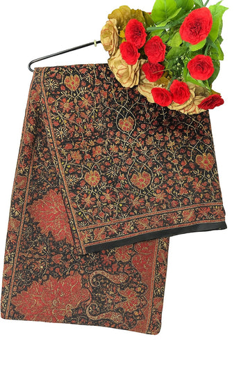 Ficuster Dupion Silk Fabric with Handcrafted Nakshi Kantha Work & Traditional Paisley Motifs