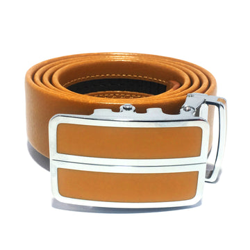 Ficuster Men Auto Grip Metal Buckle Beige Vegan Leather Belt