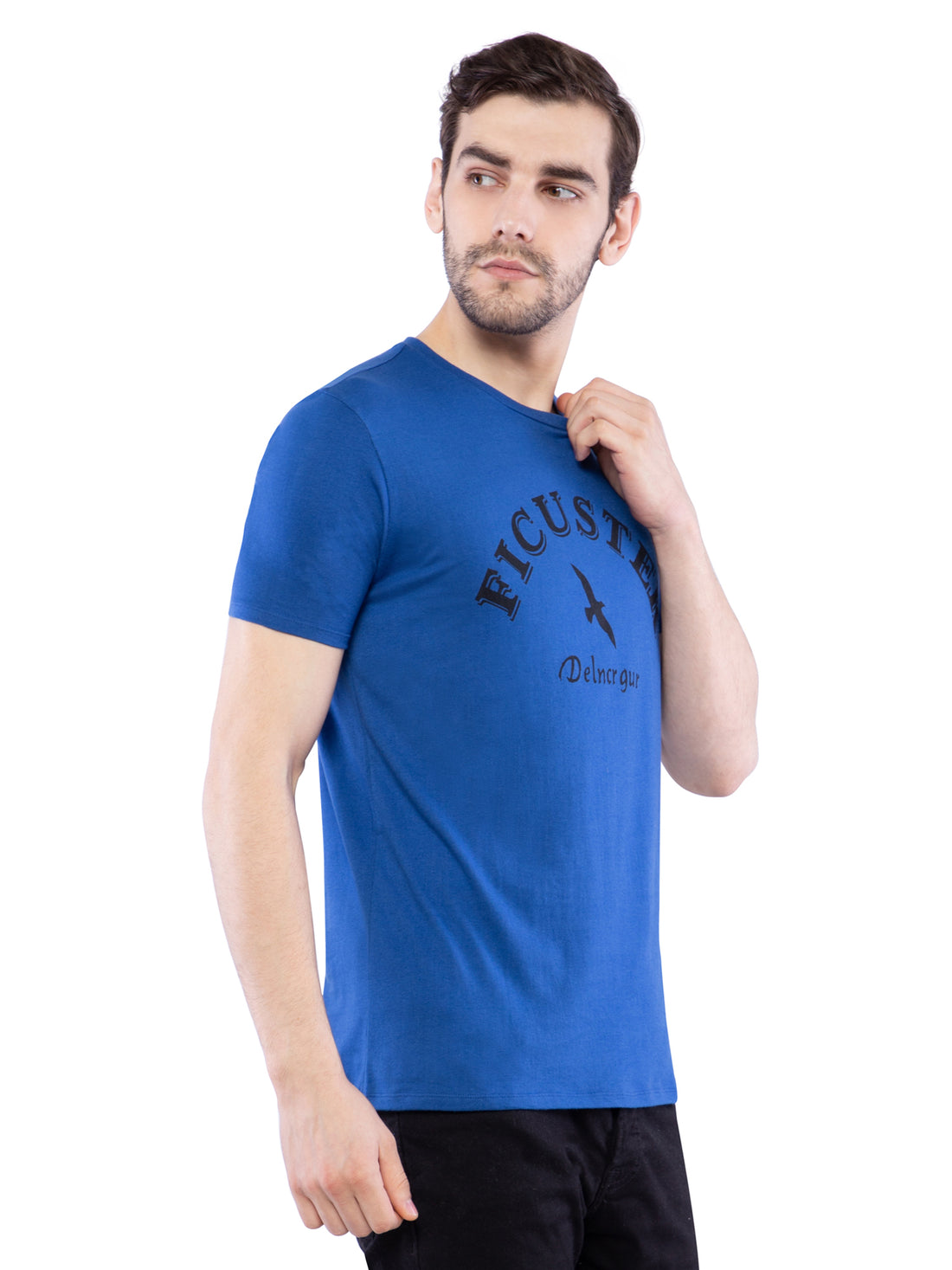 Ficuster Men Blue Crew Neck T-Shirt