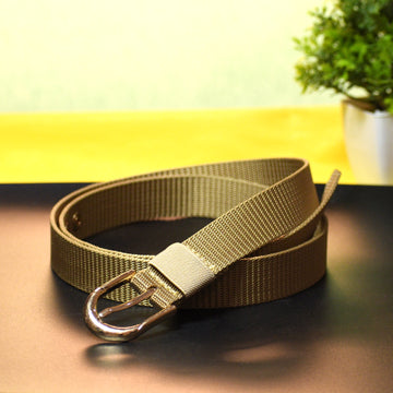 Ficuster Women Pin Hole Buckle Beige Nylon Canvas Belt