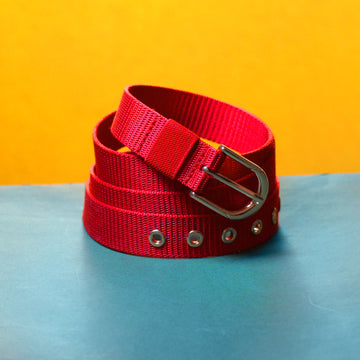 Ficuster Women Pin Hole Buckle Red Nylon Canvas Belt