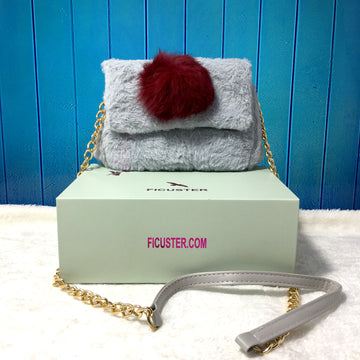 Ficuster Grey Faux Fur Sling Bag