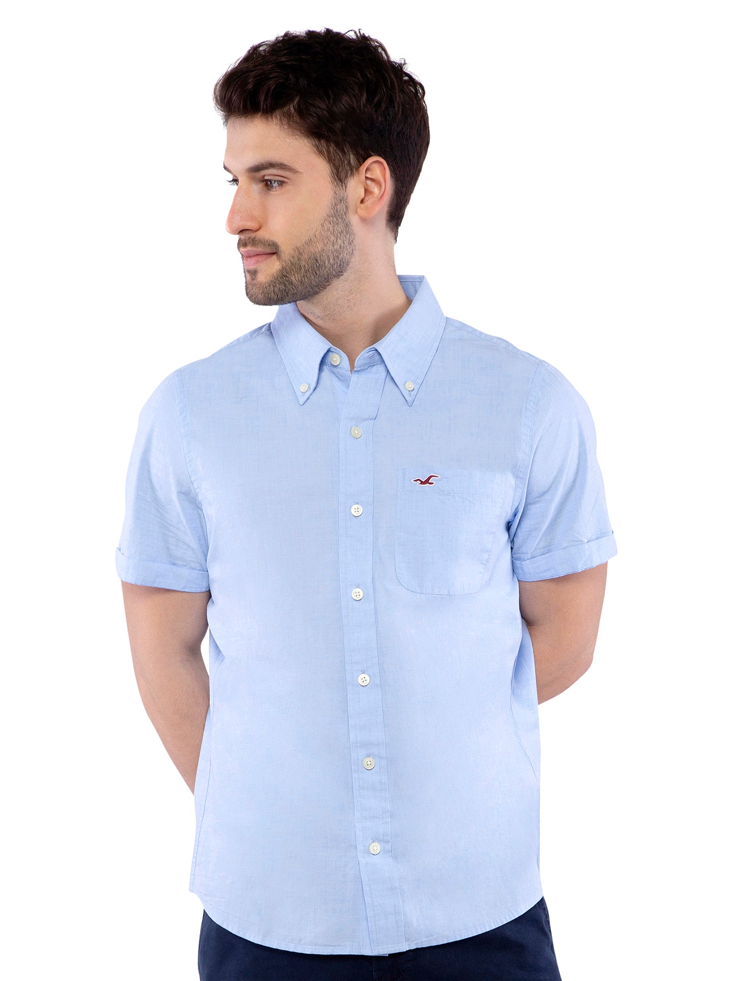 Hollister striped button through shirt in light blue