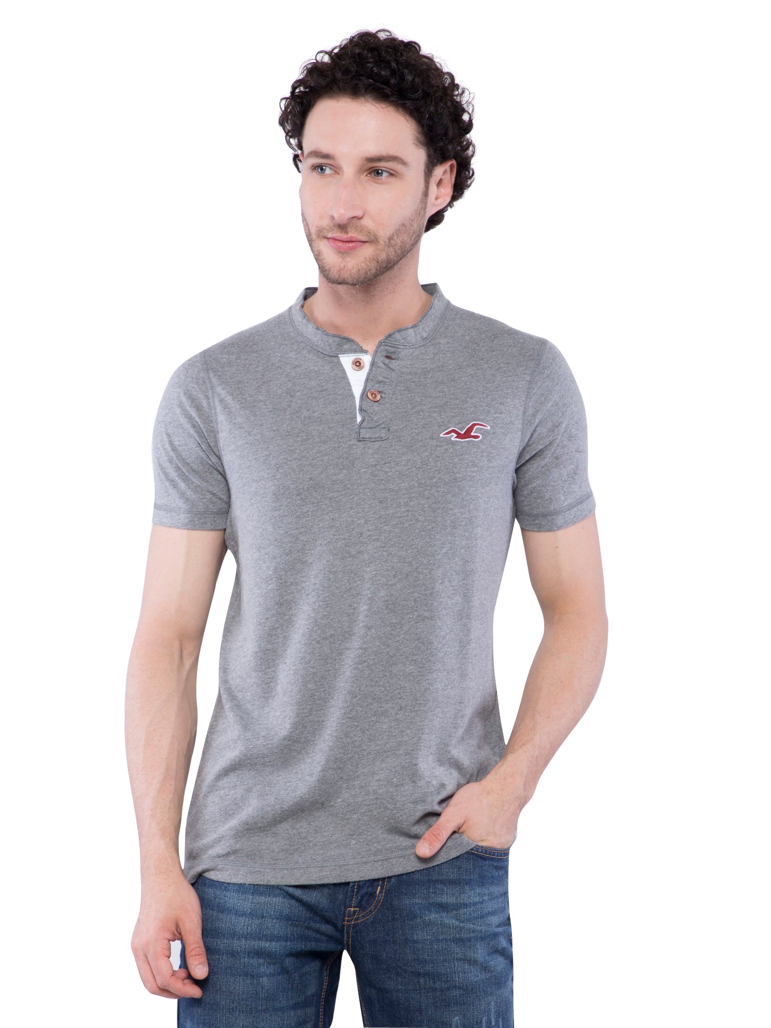 Hollister Henley T-Shirt Slim Fit Icon Logo in Gray