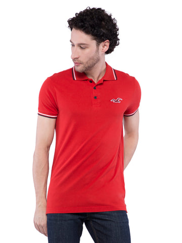 Hollister Men Red Solid Stretch Pique Polo