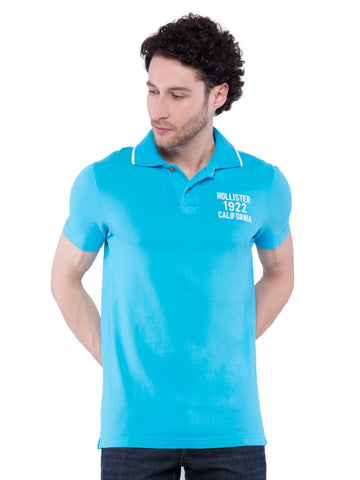 Hollister Men Sky Blue Stretch Pique Polo