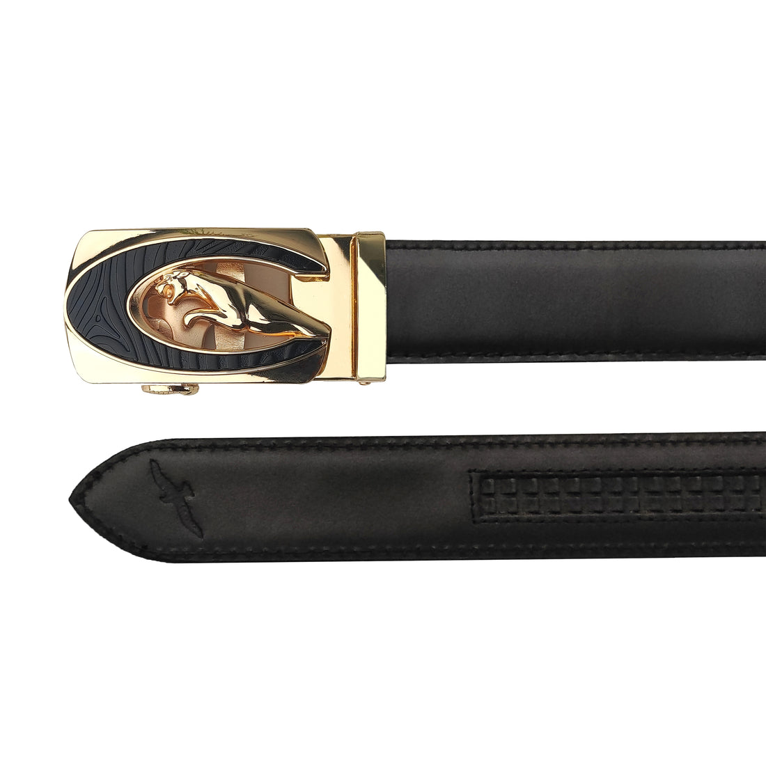 Ficuster Men Stylish Metal Buckle Black Genuine Leather Belt