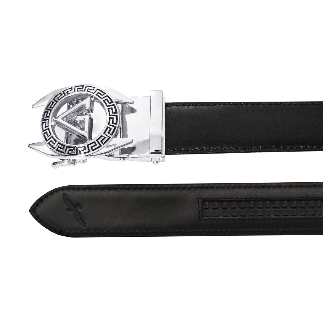Ficuster Men Autogrip Metal Buckle Black Textured G Letter Genuine Leather Belt