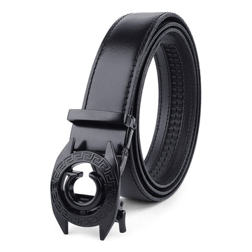 Ficuster Men Autogrip Metal Buckle Black Textured C Letter Genuine Leather Belt