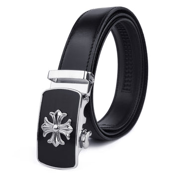 Ficuster Men Autolock Metal Buckle Black Stylish Genuine Leather Belt