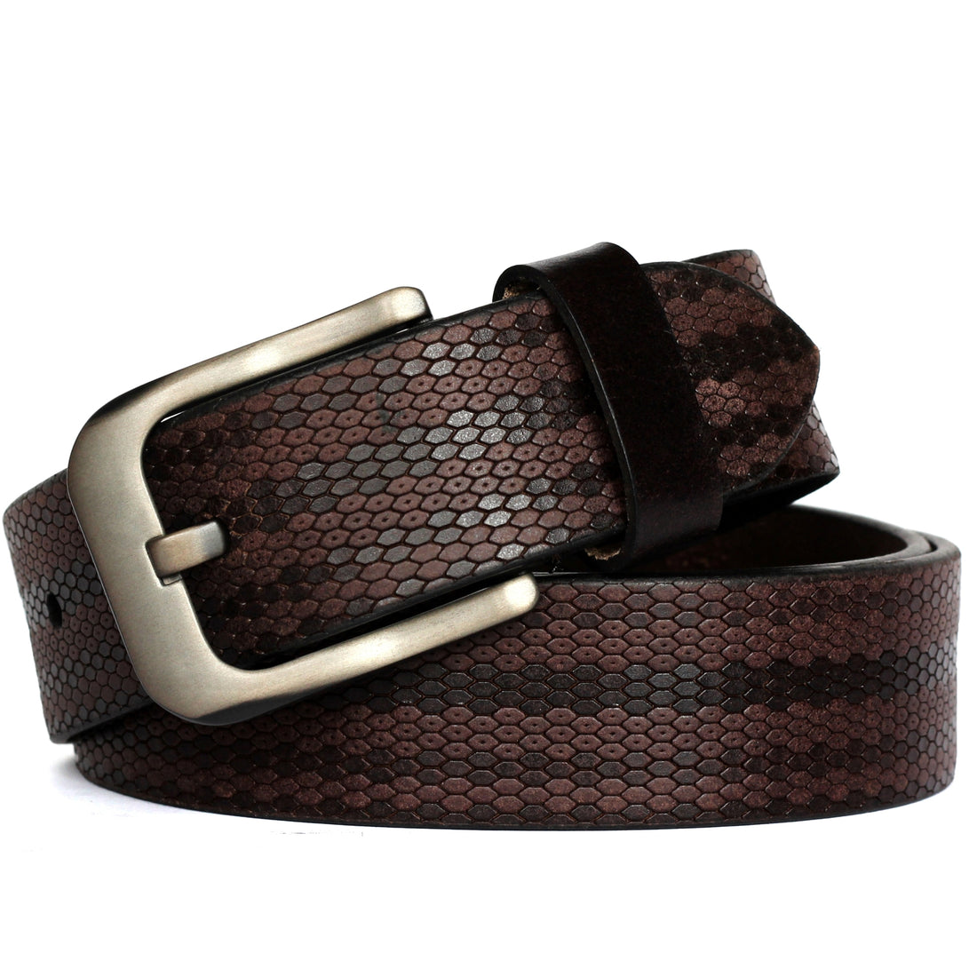 Ficuster Men Snake Print Dark Brown Genuine Leather Belt