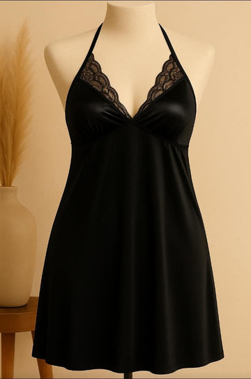 Ficuster V-Neck Black Padded Babydoll Nightwear