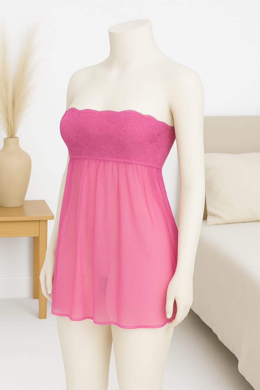 Ficuster Pink Off Shoulder Lacy Babydoll Nightwear