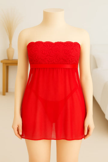 Ficuster Red Floral Lace Babydoll Nightwear