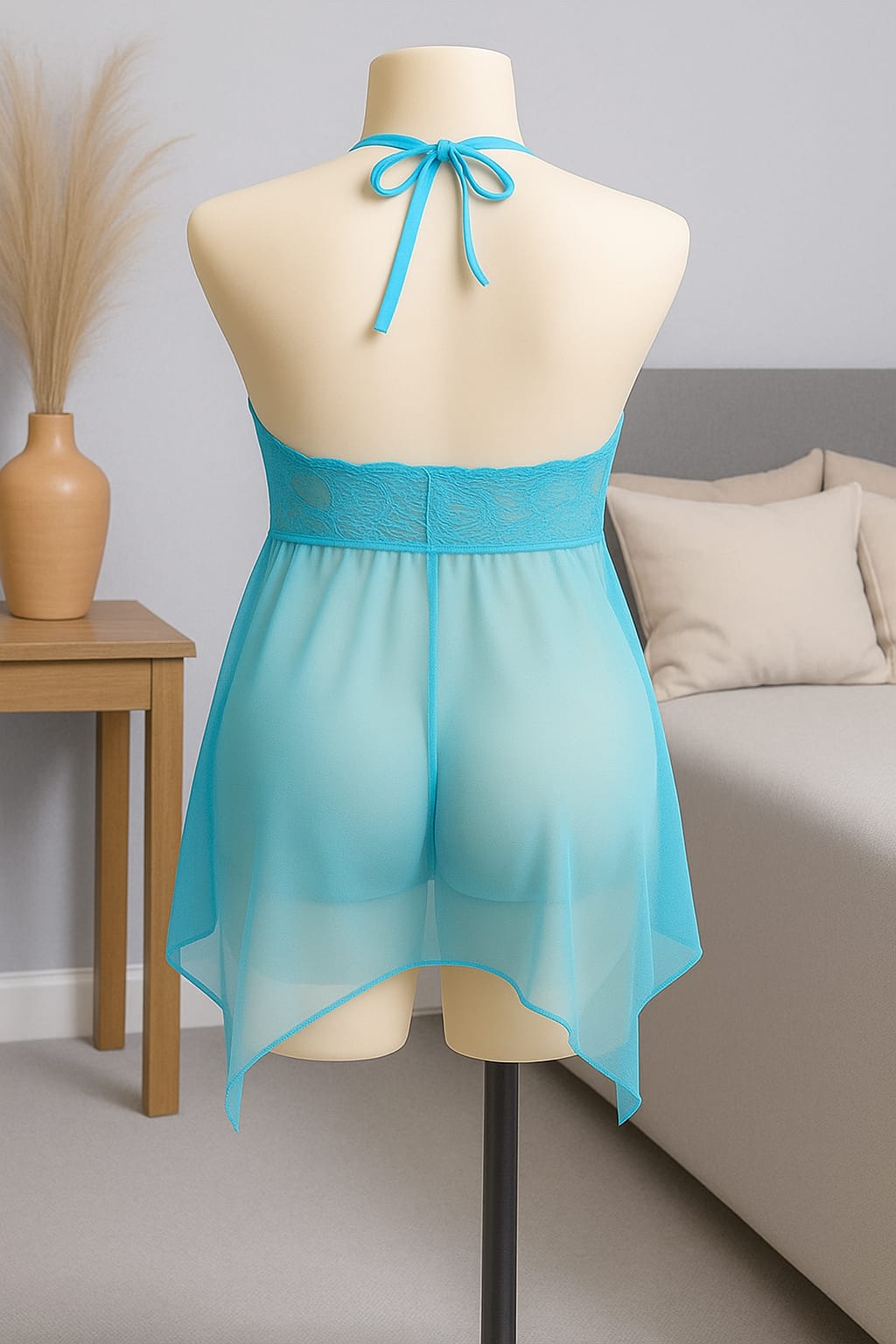 Ficuster Halter Neck Sky Blue Lacy Babydoll Nightwear