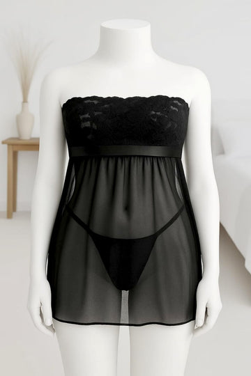 Ficuster Black Floral Lace Babydoll Nightwear