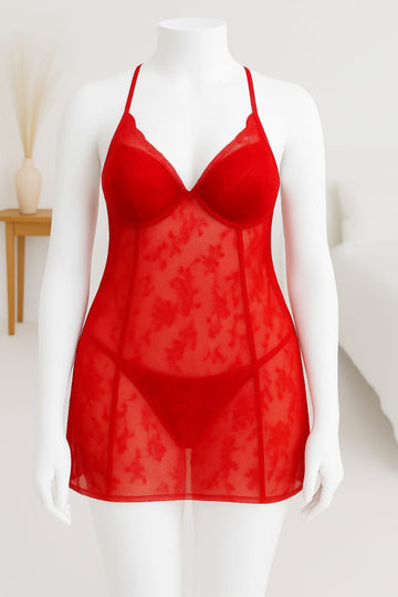 Ficuster V-Neck Red Padded Babydoll Nightwear