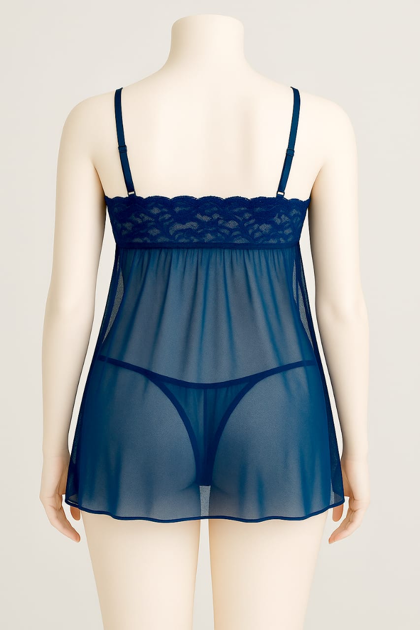 Ficuster V-Neck Navy Blue Babydoll Nightwear