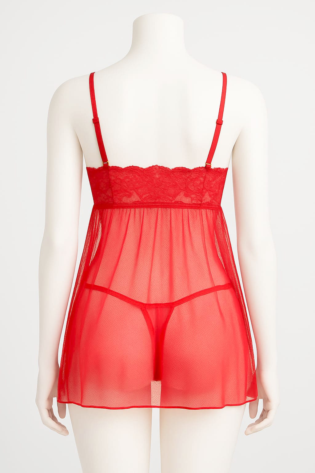 Ficuster Red V-Neck Front Slit Lacy Babydoll Nightwear