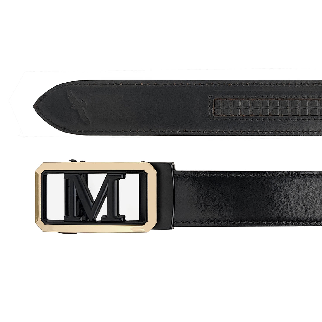 Ficuster Men Autogrip Metal Buckle Black Textured M Letter Genuine  Leather Belt