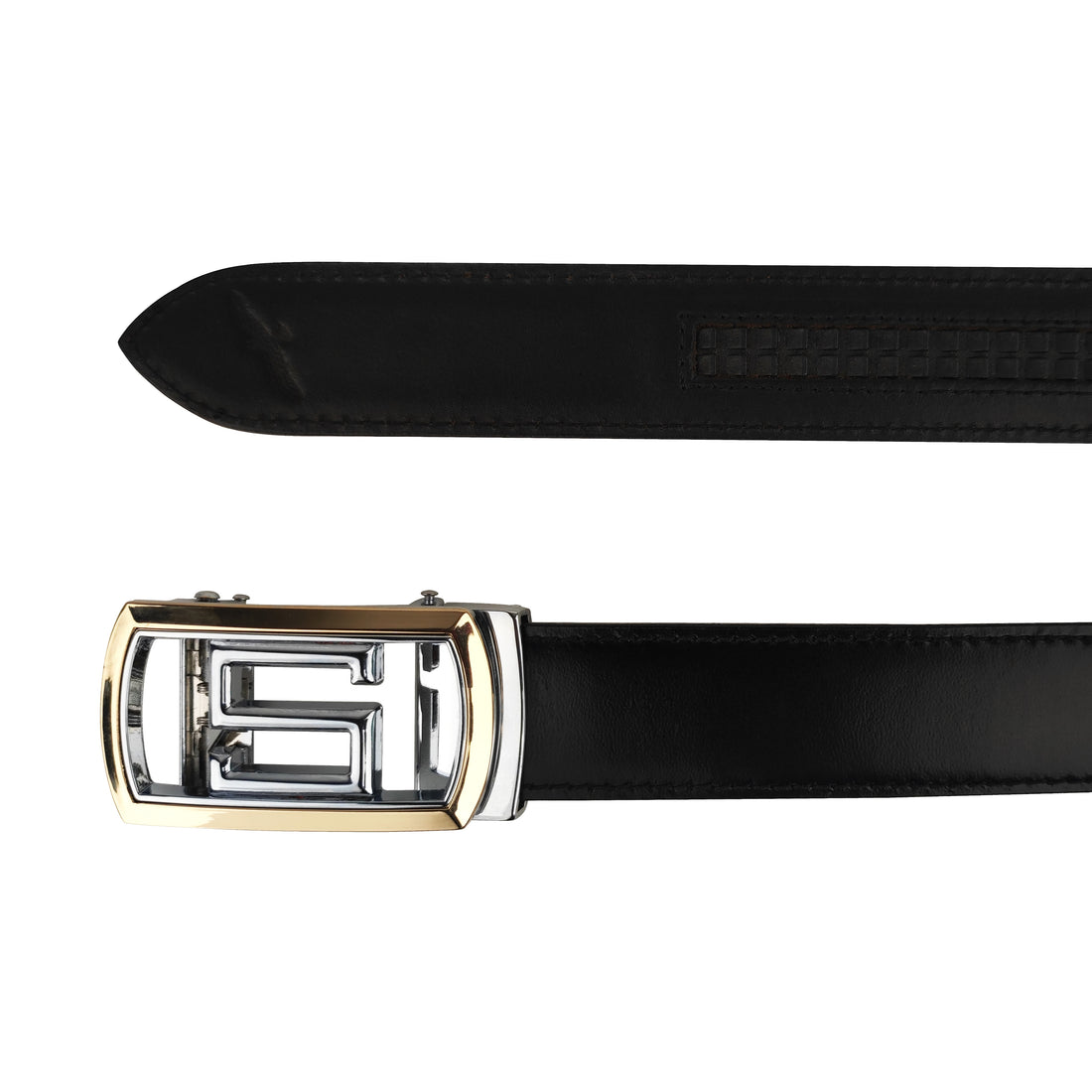 Ficuster Men Autogrip Metal Buckle Black Textured S Letter Genuine  Leather Belt