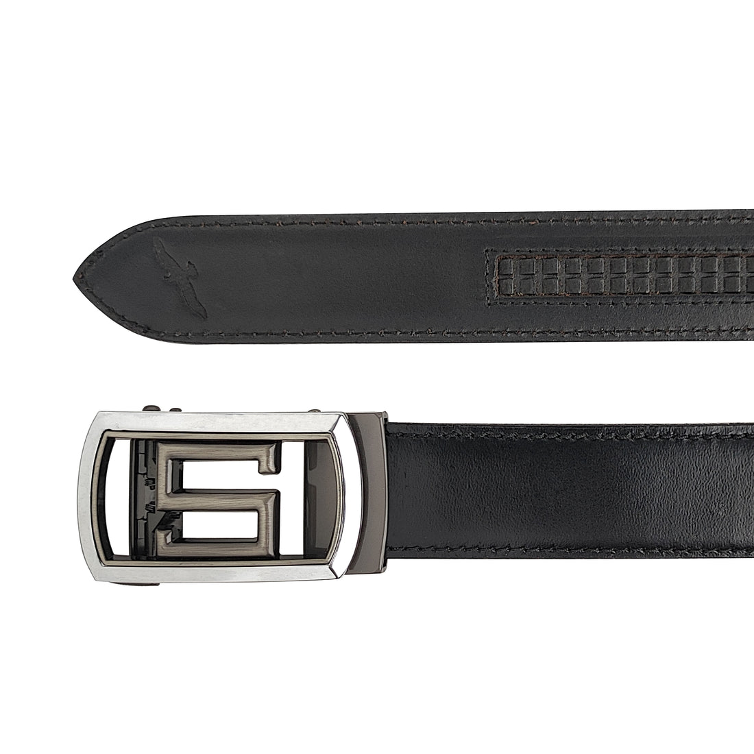Ficuster Men Autogrip Metal Buckle Black Textured S Letter Genuine  Leather Belt