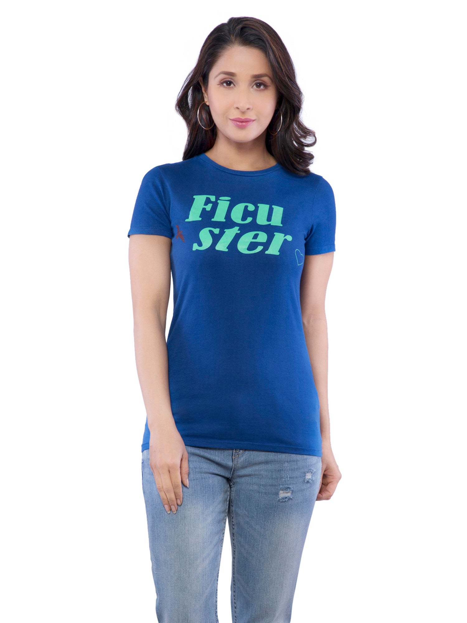 Ficuster Women Blue Printed Crew Neck T-Shirt