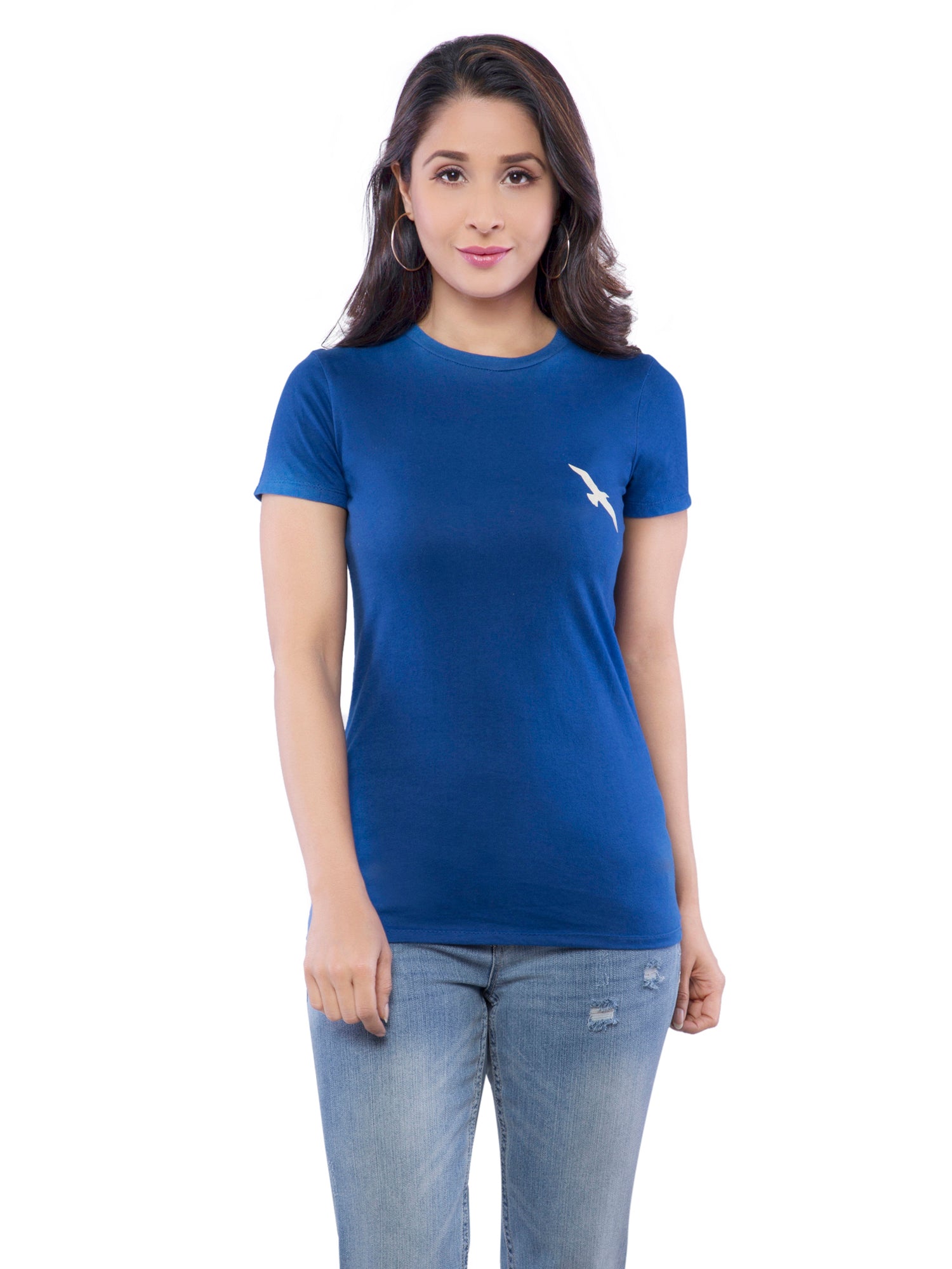 Ficuster Women Blue Solid Crew Neck T-Shirt