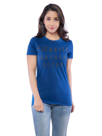 Ficuster Women Blue Crew Neck T-Shirt