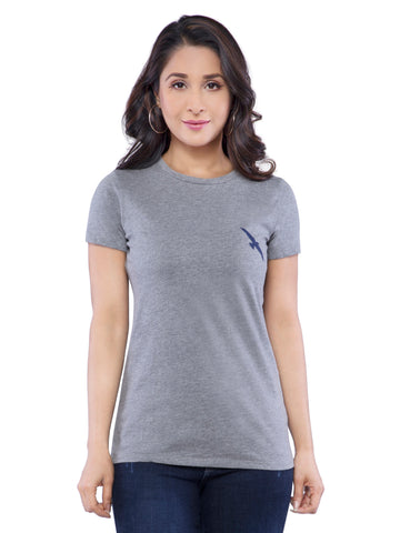 Ficuster Women Grey Solid Crew Neck T-Shirt