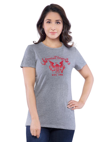 Ficuster Women Grey Printed Crew Neck T-Shirt