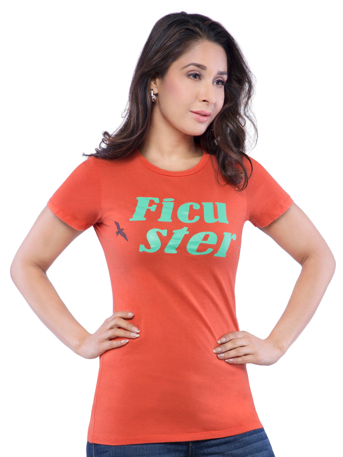 Ficuster Women Orange Crew Neck T-Shirt