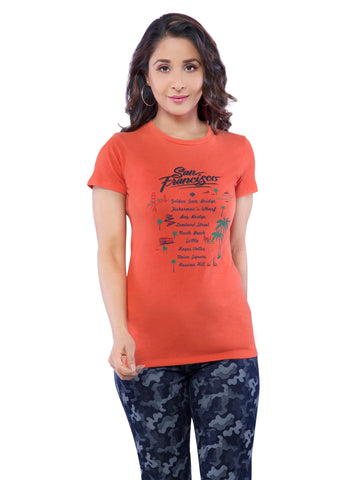 Ficuster Women Orange Printed T-Shirt