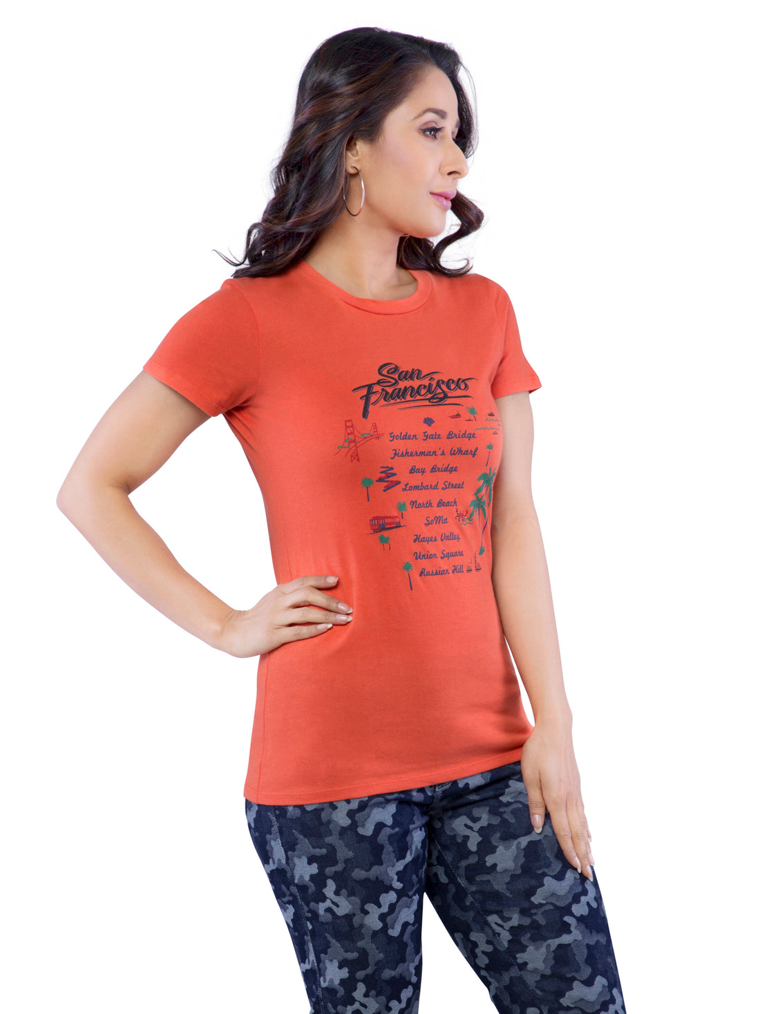 Ficuster Women Orange Printed T-Shirt