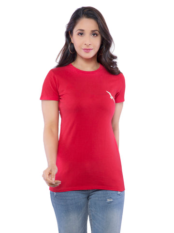 Ficuster Women Red Crew Neck T-Shirt