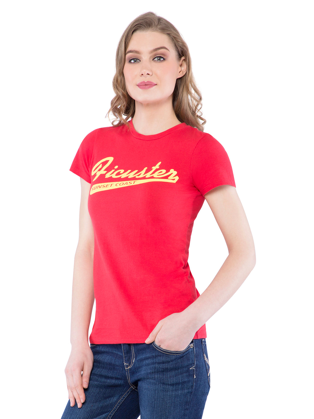 Ficuster Women Red Printed Crew Neck T-Shirt