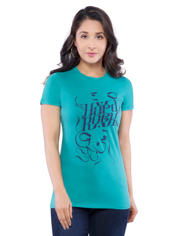 Ficuster Women Turquoise Printed T-Shirt