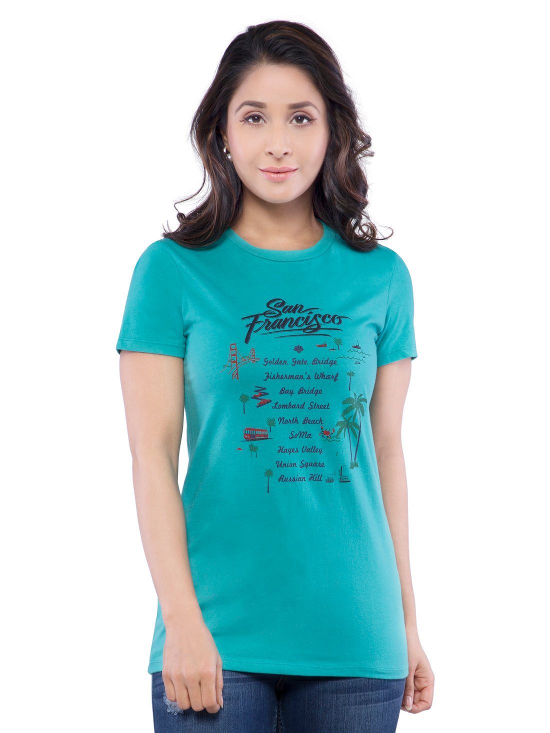 Ficuster Women Turquoise Printed Crew Neck T-Shirt