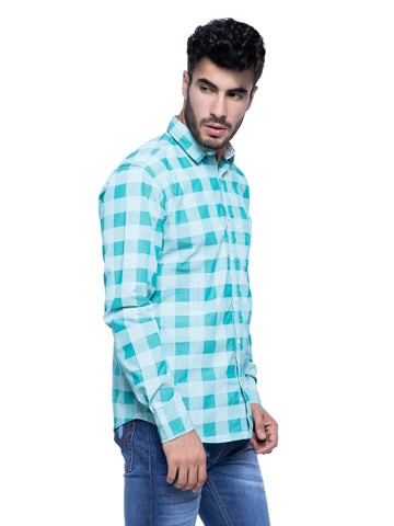 Ficuster Men Turquoise Checkered Shirt