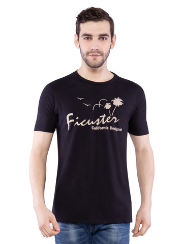 Ficuster Men Black Printed Crew Neck T-Shirt