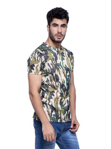 Ficuster Men Crew Neck Camouflage Print T-Shirt